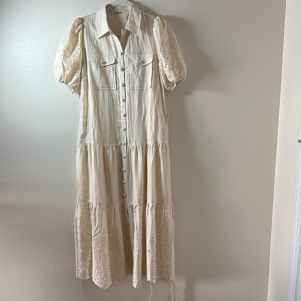 Elie Tahari Cream Eyelet Tiered Maxi Dress